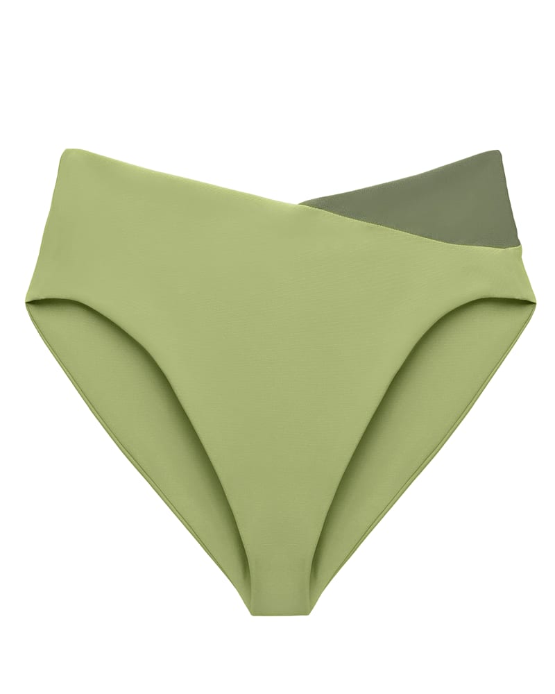 Front of a size 4X Two Tone Bikini Bottom in Green by Hilary MacMillan. | dia_product_style_image_id:296901